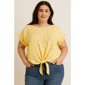 Buffalo David Bitton Yellow Tie Front Blouse Ruffle Sleeve Women’s Large